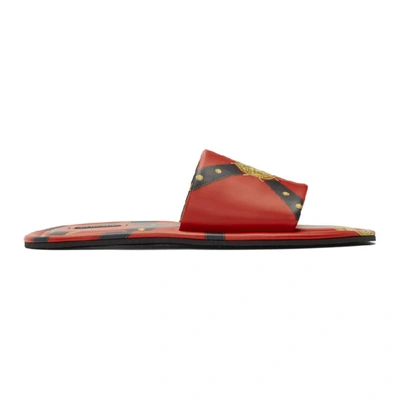 Versace Baroque-print Leather Slides In K016o Red