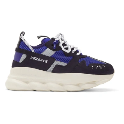 Versace Navy Chain Reaction 2 Trainers In Blue,grey