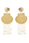 MERCEDES SALAZAR TROPICS GOLD-TONE, RESIN, CRYSTAL AND FAUX PEARL CLIP EARRINGS