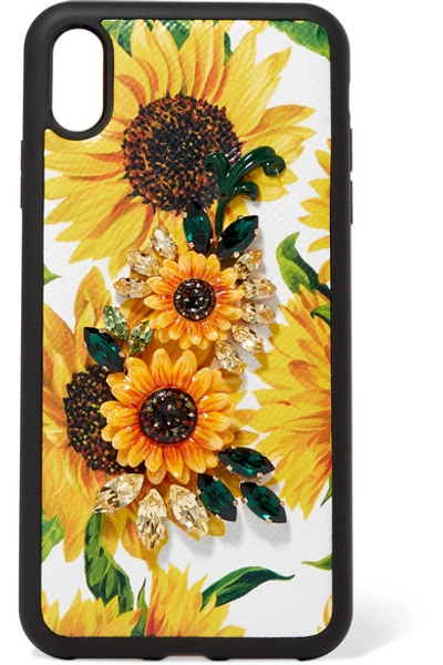 Dolce & Gabbana Embellished Floral-print Textured-leather Iphone Xs Max Case In Yellow