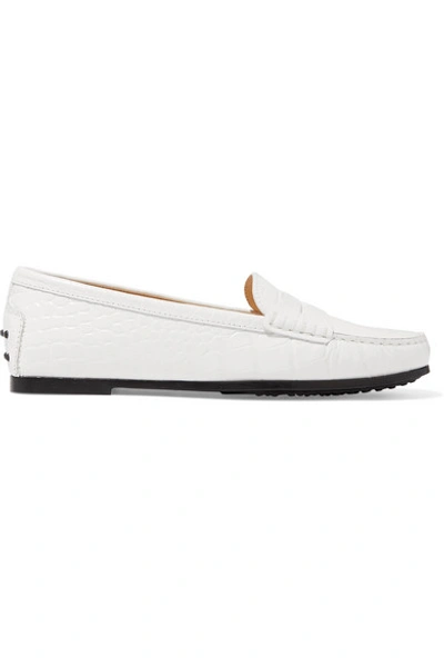Tod's Gommino Croc-effect Leather Loafers In White