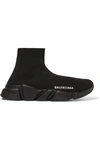 Balenciaga Speed Logo-embroidered Metallic Stretch-knit High-top Sneakers In Black