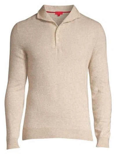 Isaia Classic-fit Cashmere & Silk Polo Sweater In Tan