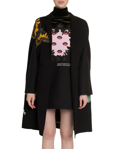 Valentino Butterfly & Lovers Intarsia Wool-cashmere Cape In Black Pattern