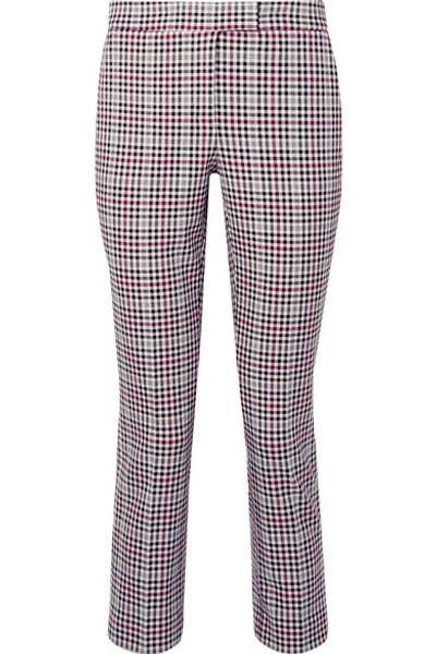 Michael Michael Kors Cropped Checked Stretch-cady Slim-leg Pants In Plum