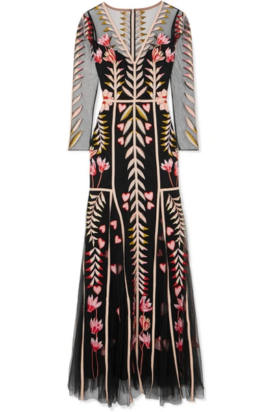 Temperley London Rosy Embroidered Tulle Maxi Dress In Black