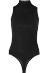HERVE LEGER RUCHED STRETCH-MESH THONG BODYSUIT