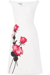 PRADA OFF-THE-SHOULDER FLORAL-PRINT COTTON-POPLIN MIDI DRESS