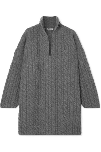 Balenciaga Oversized Cable-knit Wool Sweater In Gray