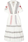 TEMPERLEY LONDON CHERRY BLOSSOM RUFFLED EMBROIDERED COTTON MIDI DRESS