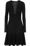 ALEXANDER MCQUEEN LACE-PANELED RIBBED-KNIT DRESS