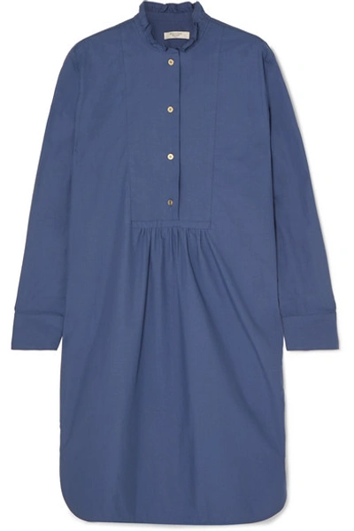 Atlantique Ascoli Ruffled Gathered Cotton-poplin Dress In Blue