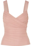 HERVE LEGER WRAP-EFFECT BANDAGE AND RUCHED TULLE TOP