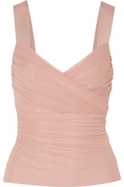 Herve Leger Wrap-effect Bandage And Ruched Tulle Top In Blush