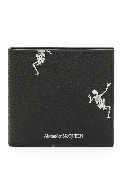 Alexander Mcqueen Logo Dancing Skull Bifold Wallet In Black