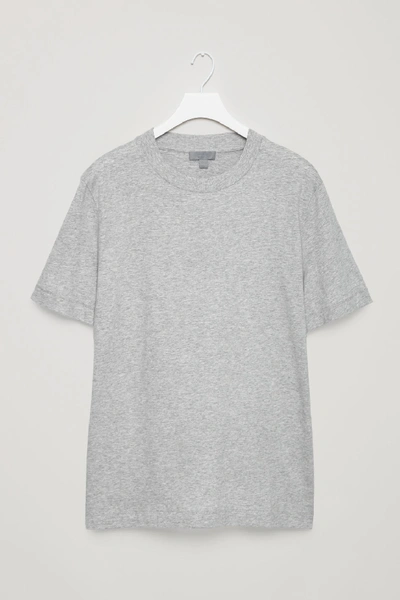 Cos Rib-neck Brushed-cotton T-shirt In Grey