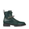 JIMMY CHOO CRUZ FLAT Dark Green Grainy Leather Combat Boots with Crystal Detail,CRUZFLATGTC S