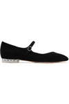 SOPHIA WEBSTER TONI CRYSTAL AND FAUX PEARL-EMBELLISHED SUEDE MARY JANE BALLET FLATS