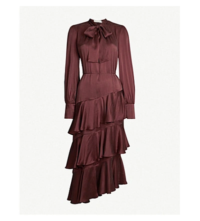 Zimmermann Espionage Tiered Silk Flounce Dress In Mahogany