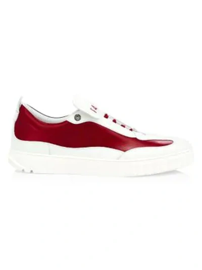 Ferragamo Aaron Gancini Two-tone Leather Trainers In Red White