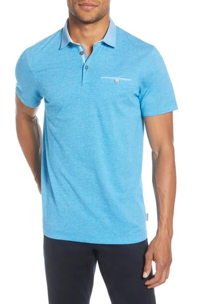 Ted Baker Levels Slim Fit Pocket Bird's Eye Polo In Turquoise