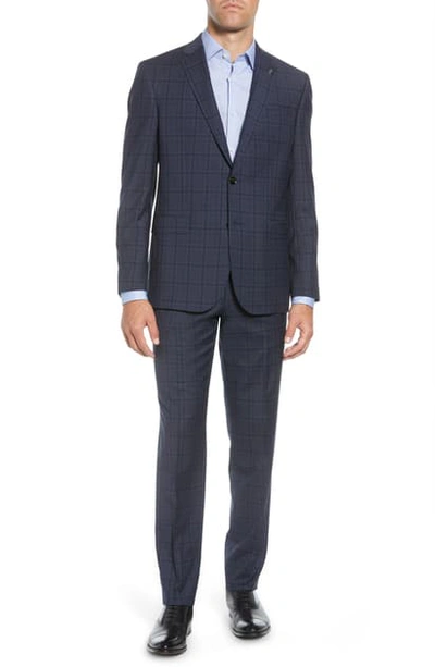 Ted Baker Jay Trim Fit Windowpane Stretch Wool Suit In Blue