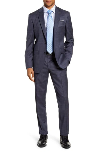 Ted Baker Jay Trim Fit Plaid Stretch Wool Suit In Slate Blue