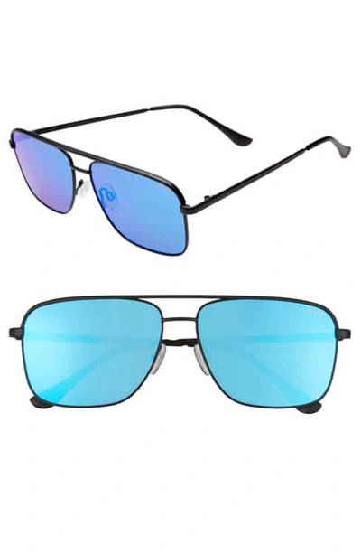 Quay Poster Boy 60mm Polarized Square Sunglasses - Matte Black/ Blue Revo