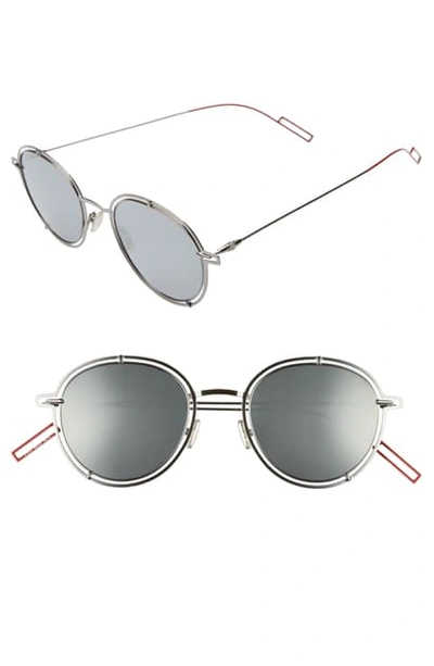 Dior 49mm Round Sunglasses - Dark Ruthenium/silver Mirror