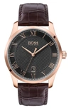 HUGO BOSS MASTER CLASSIC LEATHER STRAP WATCH, 41MM,1513740