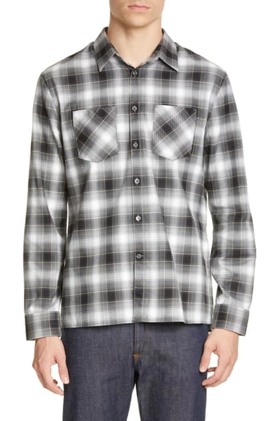 John Varvatos Slim Fit Plaid Button-up Twill Shirt In Black/white