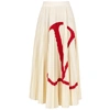 Valentino Vlogo Print Pleated Jersey Midi Skirt In Neutrals