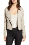 Blanknyc Record Breaker Collarless Faux Leather Moto Jacket In Fawn
