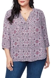 Nydj Pintuck Pleat Crepe Blouse In Full Bloom Mosaic Pink