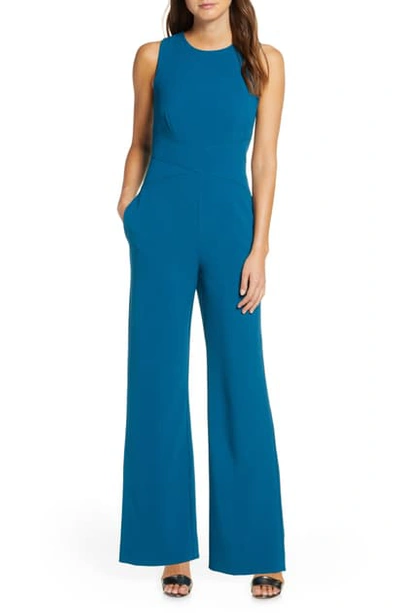 Vince Camuto Crisscross Waist Crepe Jumpsuit In Teal