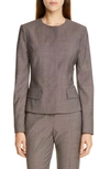 HUGO BOSS JAMAREN TERRA MELANGE COLLARLESS VIRGIN WOOL JACKET,5041109596500