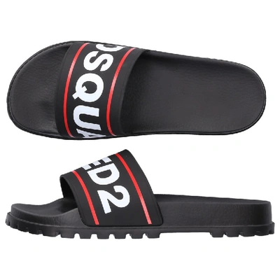 Dsquared2 Beach Sandals Slw0011  Gum Logo Black White Red In Black,red,white