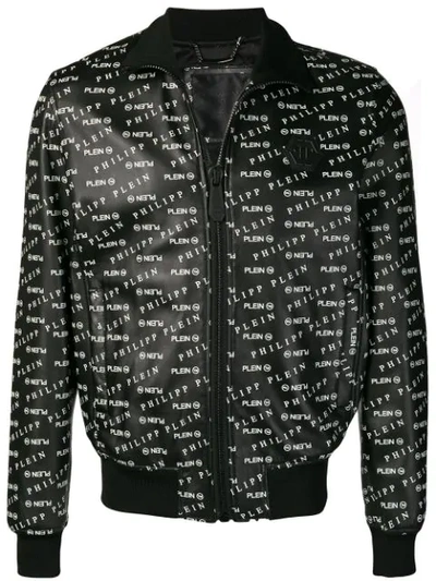 Philipp Plein Printed Leather Track Jacket In Black