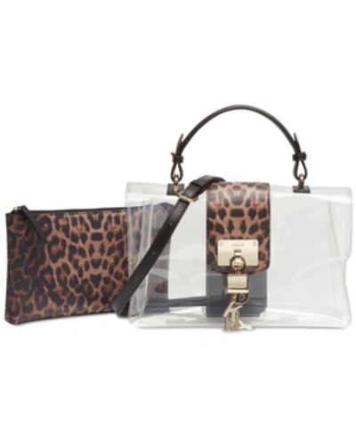 Dkny Elissa Leopard Flap Clear Shoulder Bag, Created For Macy's In Leopard/gold