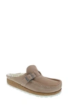 Birkenstock Buckley Genuine Shearling Mule In Nude Suede/ Shearling