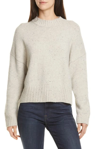 Vince Boxy High Neck Nep Merino Wool Blend Sweater In Buttermilk 