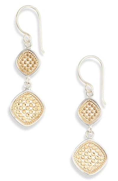 Anna Beck Cushion Double Drop Earrings In Gold/ Silver