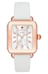 Michele Deco Sport Watch Head & Silicone Strap Watch, 34mm X 36mm In White/ Rose Gold
