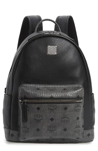 Mcm Small Leather & Visetos Canvas Backpack In Black