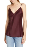Frame Fray Edge Satin Camisole In Bordeaux