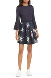 TED BAKER Hadlley Floral Trumpet Sleeve Dress,WMD-HADLLEY-WC9W