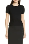 Hugo Boss Faly Short Sleeve Ribbed Peplum Wool Blend Sweater In Black