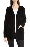 Eileen Fisher Organic Cotton Chenille Boyfriend Cardigan In Black