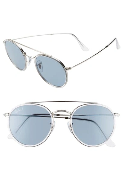 Ray Ban 51mm Polarized Round Sunglasses - Shiny Silver
