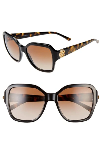 Tory Burch Reva 56mm Square Sunglasses - Black/ Black Gradient In Black/ Black Gradient